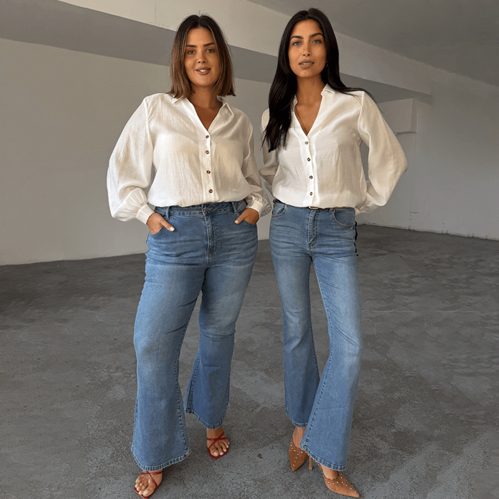 Never Fully Dressed Denim Flare Scallop Jean